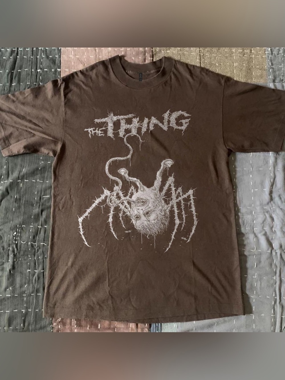 Gildan Brown Short Sleeve Tee with White Horror Graphic
